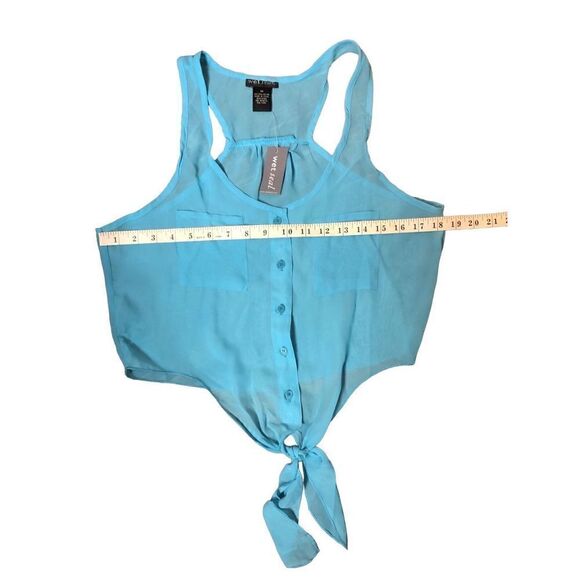 Wet Seal pale blue button down racer back sheer crop top tie front - Picture 6 of 8